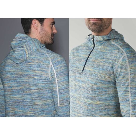 Lululemon Mens Surge Warm Sweatshirt Medium Blue Space Dye Camo Alberta Lake - Picture 2 of 11